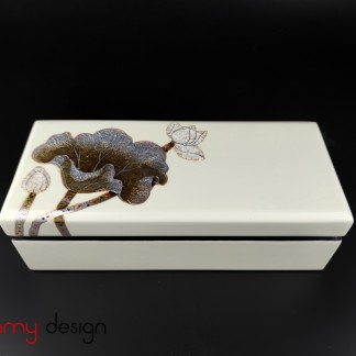 White rectangular lacquer box hand-painted with lotus 26*11cm